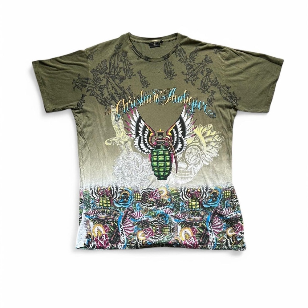 Ed Hardy Green Short Sleeve Tee with Bold Graphic